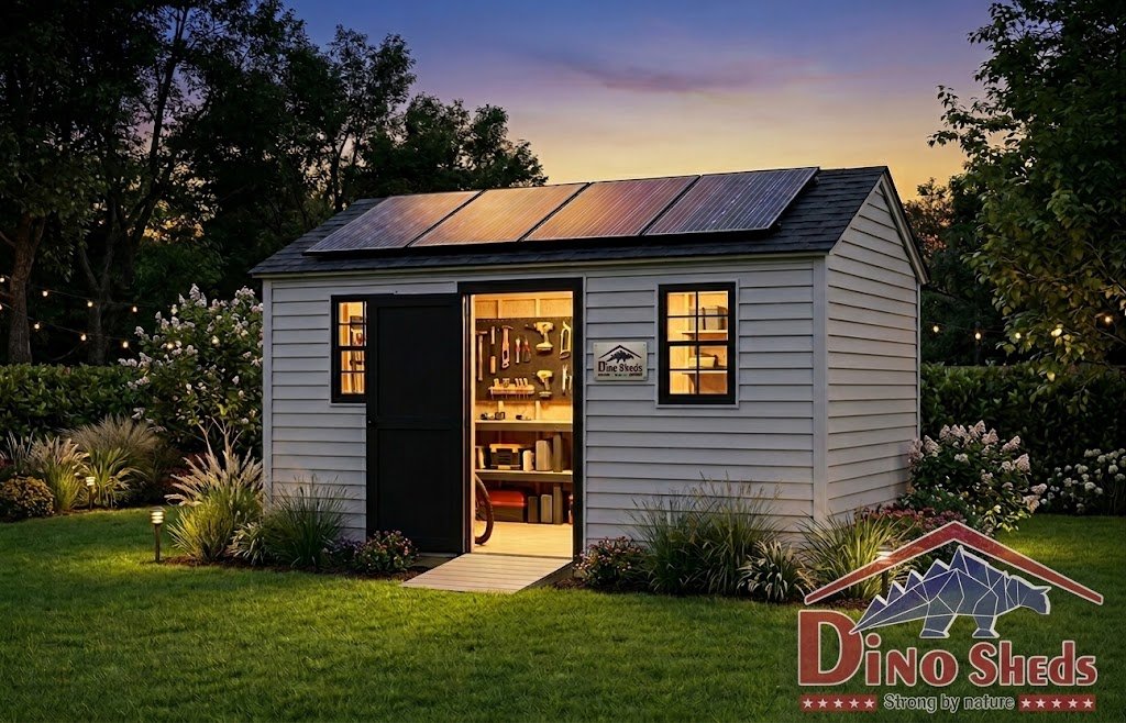solar powered shed lighting, dino sheds