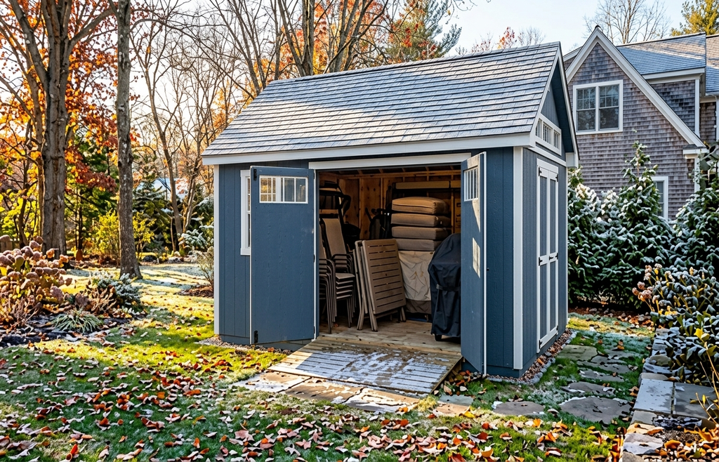 storing patio furniture for winter dino sheds massachussets
